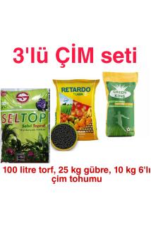 Profesyonel Üçlü ÇİM EKİM SETİ Torf (100 LT) Çim gübresi (25KG) Çim tohumu 6'lı(10KG)
